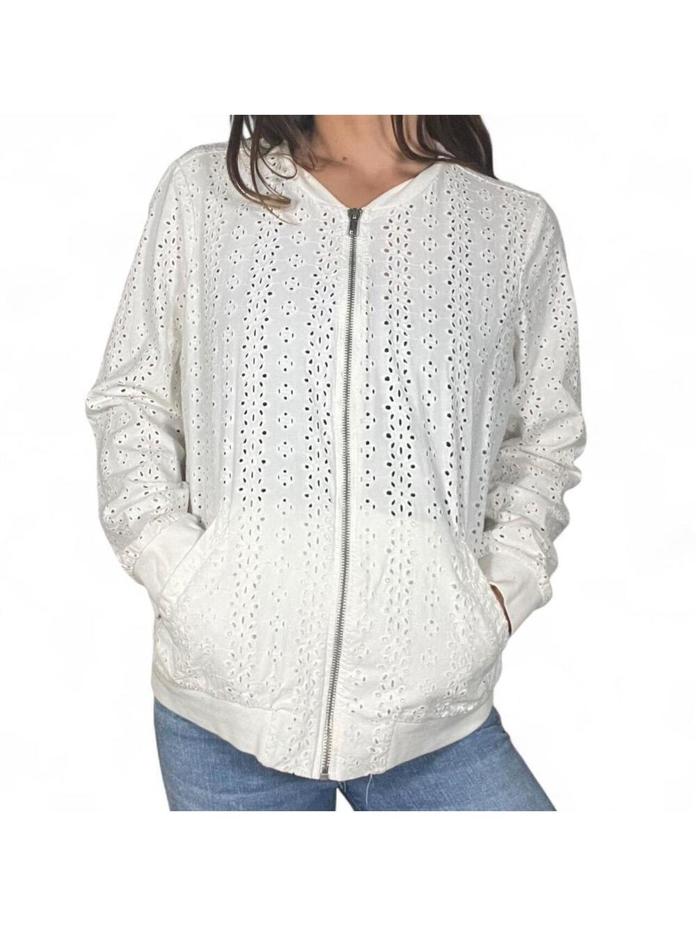 Torrid White Eyelet Bomber Jacket Size 0